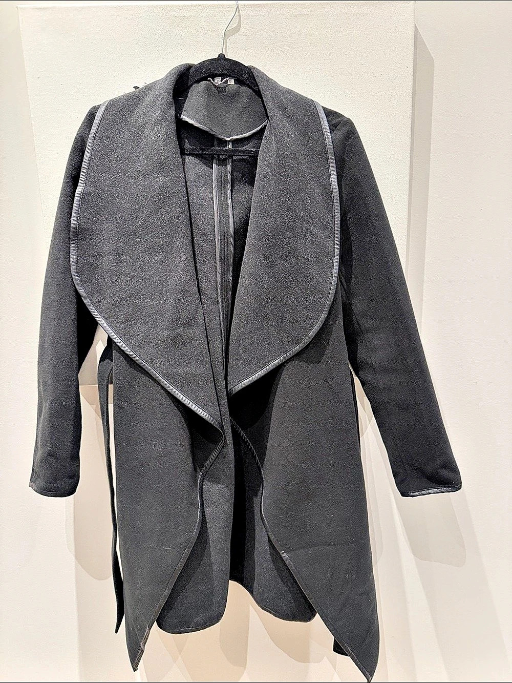 RW&CO Longline Wrap Trench Coat in Black & Charcoal Small